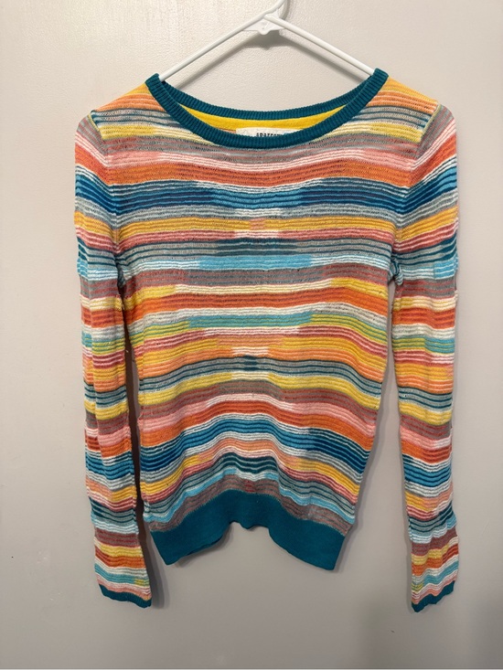 Sparrow Tops - Anthropologie Sparrow Striped Multicolor Crewneck Sweater - Teal Trim